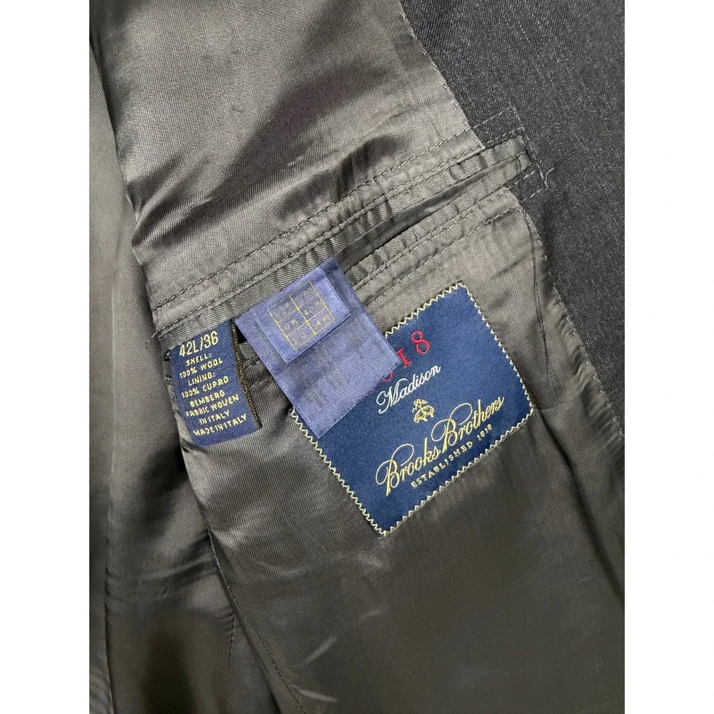 Brooks Brothers 1818 Madison Blazer 42L Mens Charcoal Gray 100% Wool Italy Sport